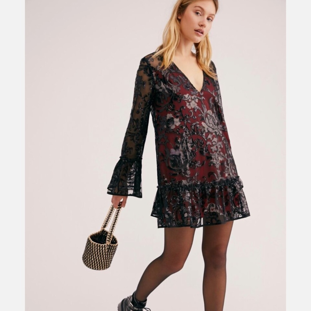 Free People Black Falling Flowers Frock Dress
